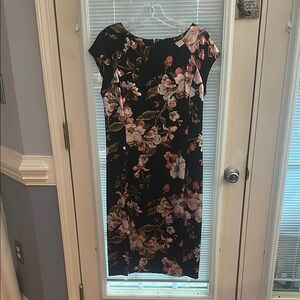 ECI Black and Pink Sheath Midi Dress for Wedding Guests